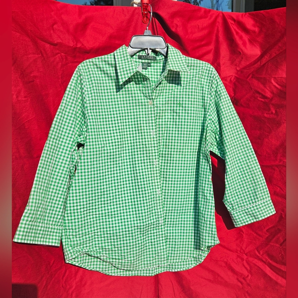 Lauren Ralph Lauren 3/4 Sleeve Green Checkered Sz XL See Pictures For Details